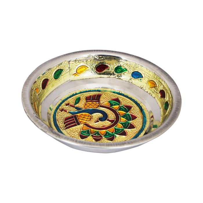 Plate | Stainless Steel Thali Plate/ Meenakari Design Pooja Plate for Home