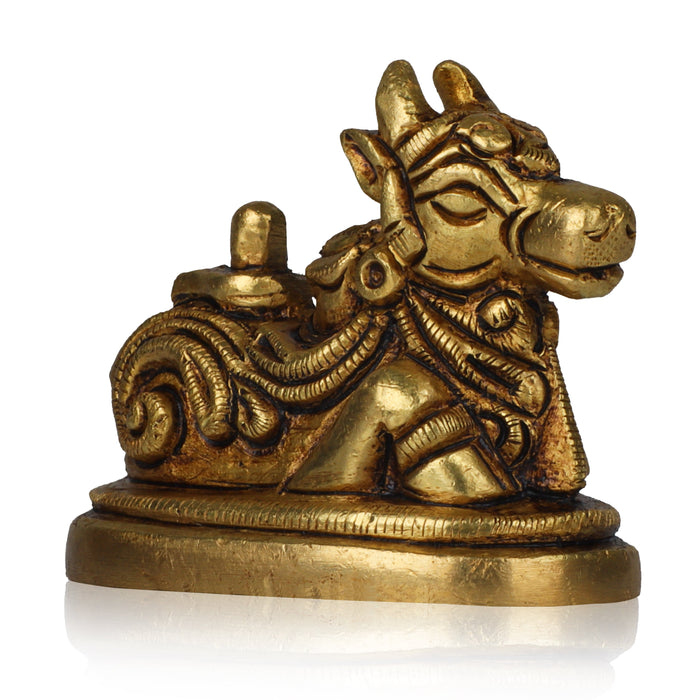 Nandi Statue - 2 Inches | Antique Brass Statue/ Nandi Idol/ Nandhi Statue for Pooja/ 150 Gms Approx