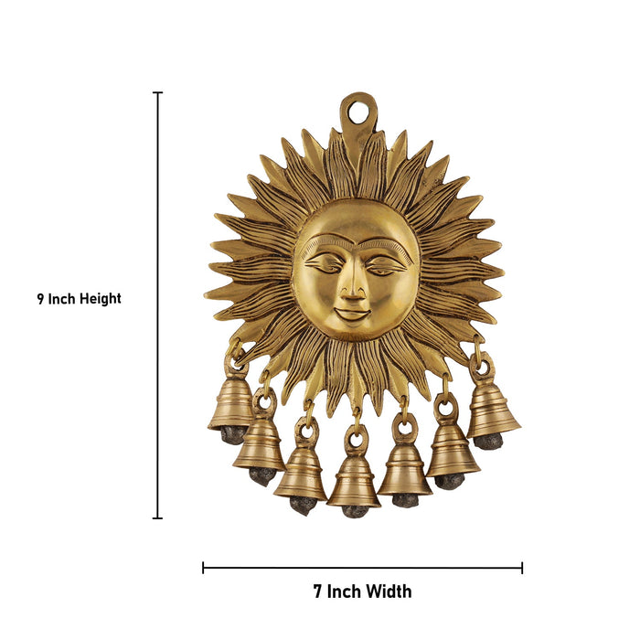 Sun Face Wall Hanging - 9 x 7 Inches | Brass Antique Material/ Sun Wall Hanging for Home/ 855 Gms Approx