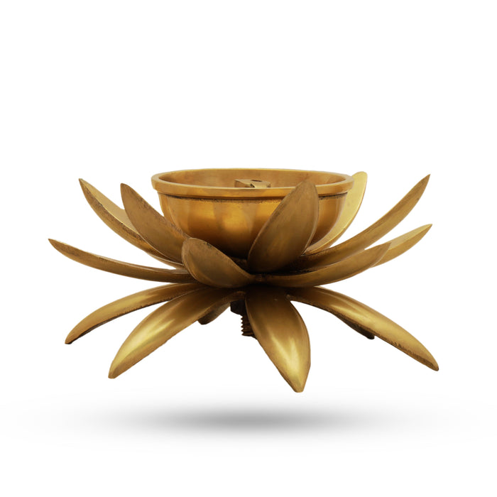 Brass Lotus Diya - 3 x 5 Inches | Vilakku/ Lamp/ Deepam for Pooja/ 920 Gms Approx