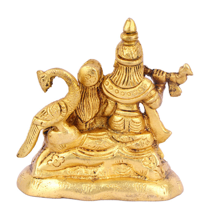 Radha Krishna Murti - 4 Inches | Antique Brass Statue/ Radha Krishna Idol for Pooja/ 470 Gms Approx