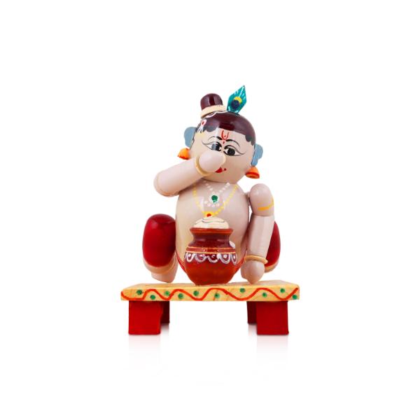 Butter Krishna - 5 Inches | Wooden Statue/ Krishnan Statue for Home Decor