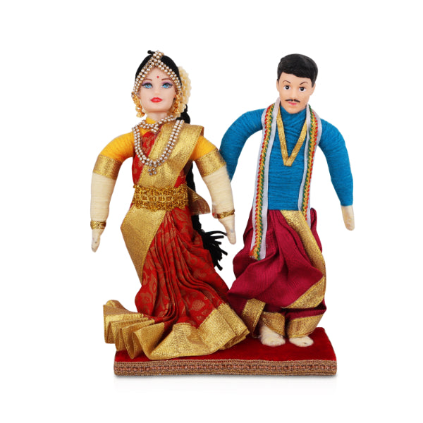 Decorative Couple Pair - 8 Inches | Cloth Golu Doll/ Golu Bommai for Home Decor - Kondapalli Wooden Toys