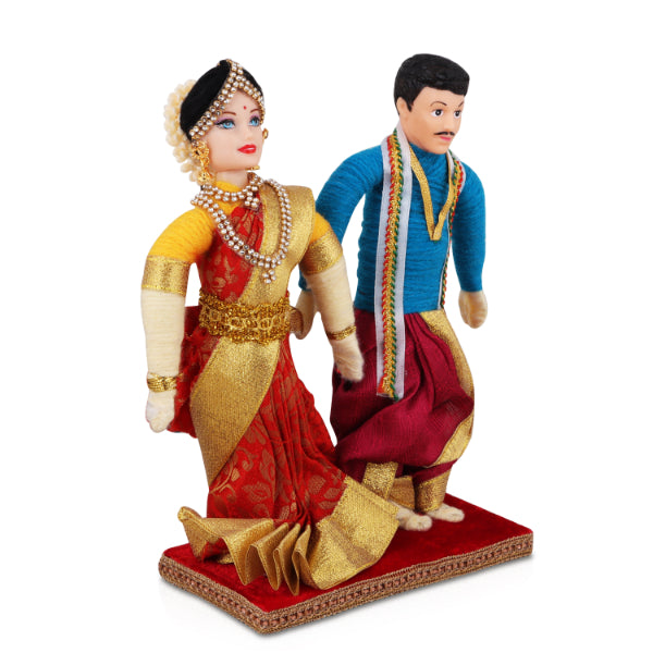 Decorative Couple Pair - 8 Inches | Cloth Golu Doll/ Golu Bommai for Home Decor - Kondapalli Wooden Toys