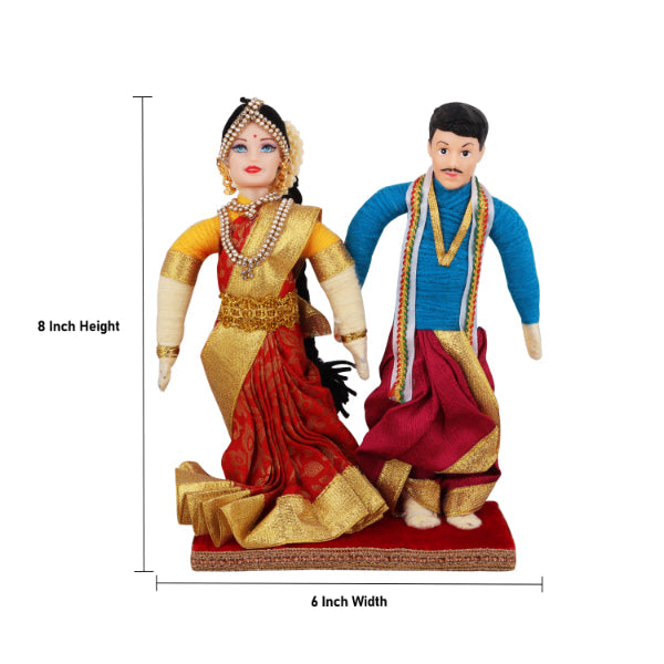 Decorative Couple Pair - 8 Inches | Cloth Golu Doll/ Golu Bommai for Home Decor - Kondapalli Wooden Toys