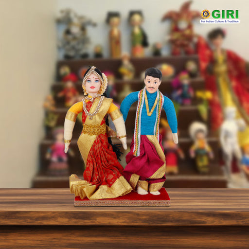 Decorative Couple Pair - 8 Inches | Cloth Golu Doll/ Golu Bommai for Home Decor - Kondapalli Wooden Toys