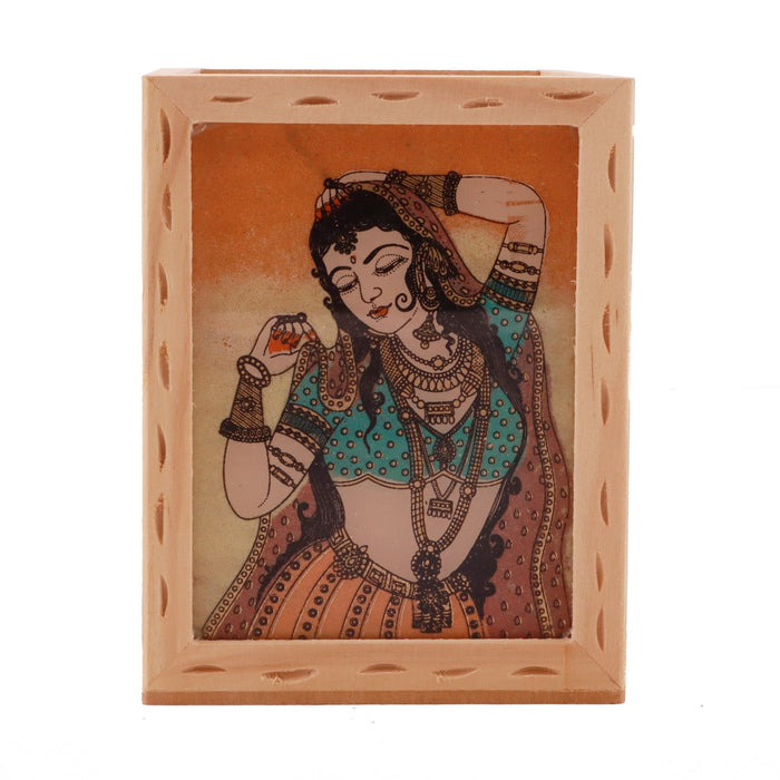 Wooden Pen Stand - 3 x 4 Inches | Decorative Pen Stand/ Gem Stone Painting Pen Holder for Home - Stationery