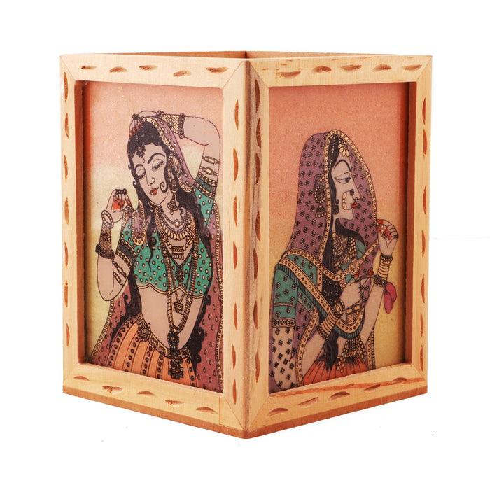 Wooden Pen Stand - 3 x 4 Inches | Decorative Pen Stand/ Gem Stone Painting Pen Holder for Home - Stationery