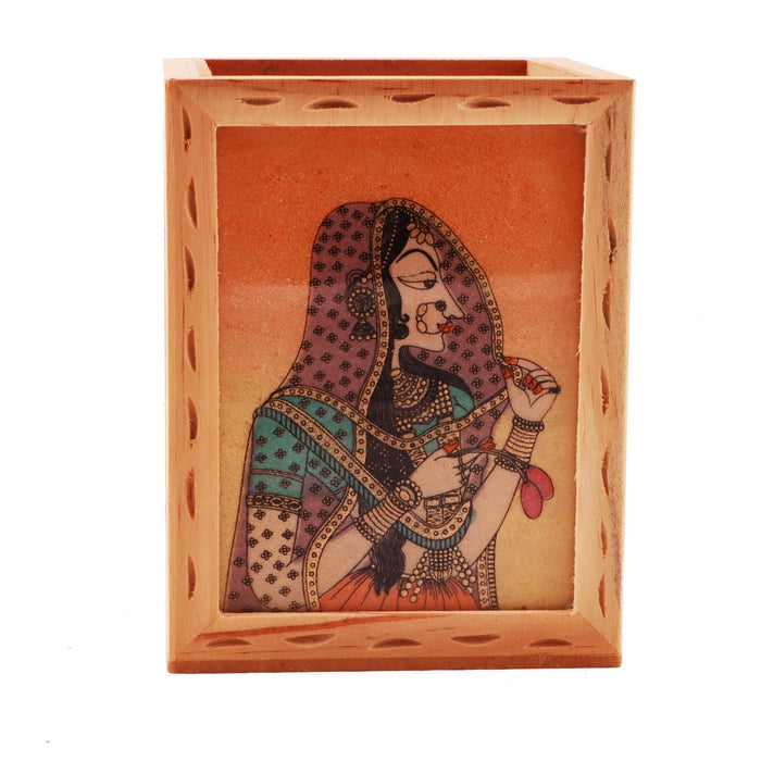 Wooden Pen Stand - 3 x 4 Inches | Decorative Pen Stand/ Gem Stone Painting Pen Holder for Home - Stationery