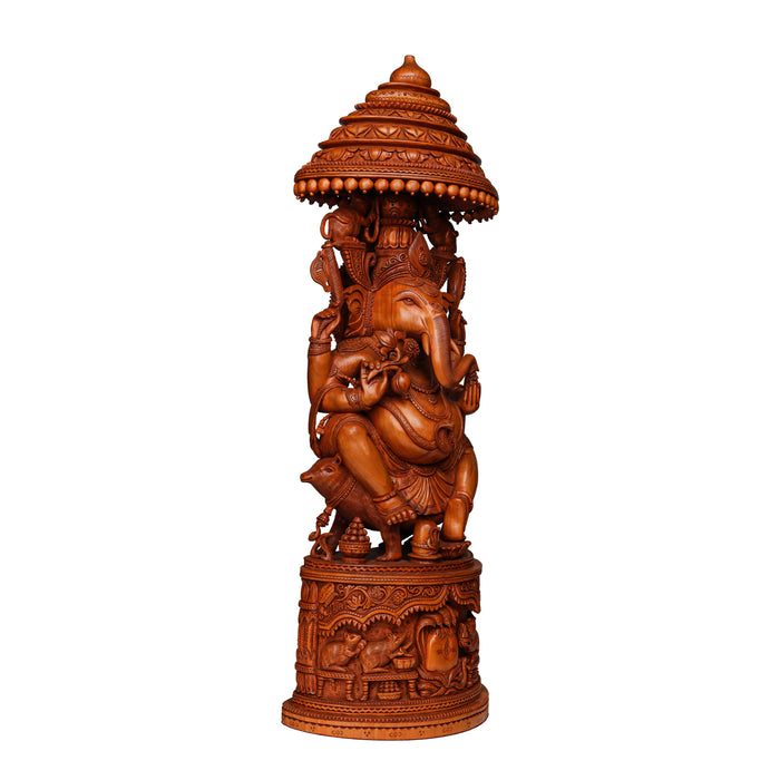 Ganesh Murti - 25 Inches | Wooden Ganapati Murti/ Vinayagar Statue for Pooja - Wooden Murties