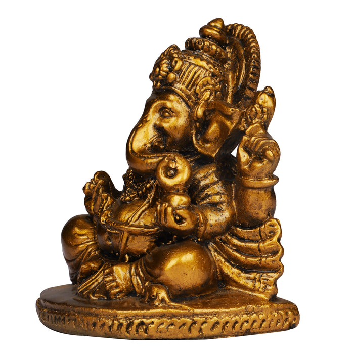Ganesh Murti - 3 Inches | Resin Ganapati Statue/ Brass Polish Ganesh Idol for Pooja
