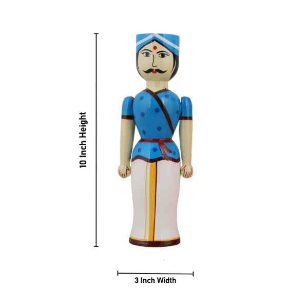 Raja Rani Pair - 10 Inches | 2 Pcs/ Wooden Statue/ Golu Doll for Home Decor - Kondapalli Wooden Toys