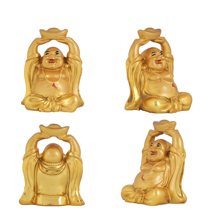 Happy Man Set - 2 x 2 Inches | Gold Polish Happy Man Idol for Home Decor - Table Stand Accessories