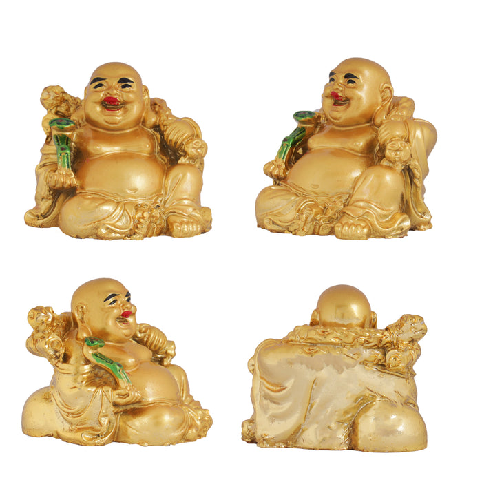 Happy Man Set - 2 x 2 Inches | Gold Polish Happy Man Idol for Home Decor - Table Stand Accessories