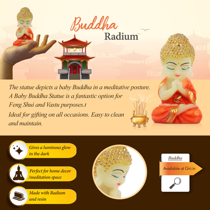 Buddha Statue - 8 Inches | Resin Buddha Murti/ Radium Buddha Statue for Home Decor