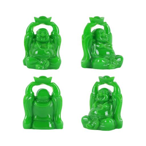Laughing Buddha Set - 2.5 Inch | 6 Pcs/ Green Resin Happy Man/ Budai Idol for Home Decor - Table Stand Accessories