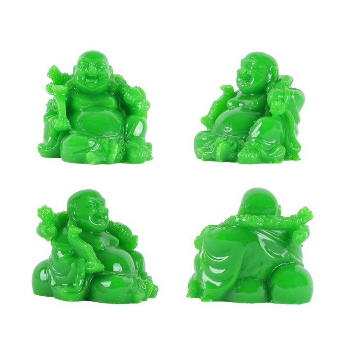 Laughing Buddha Set | 6 Pcs/ Green Resin Happy Man/ Budai Idol for Home Decor