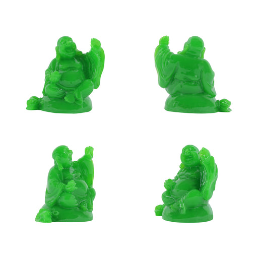Laughing Buddha Set | 6 Pcs/ Green Resin Happy Man/ Budai Idol for Home Decor - Table Stand Accessories