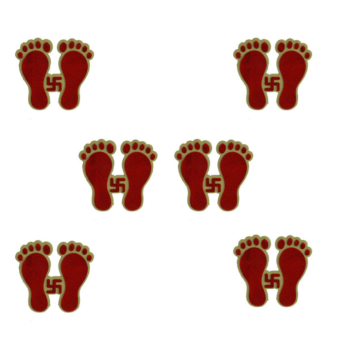 Swami Paduka - 2.5 x 2.5 Inch | Moti Padham/ Golden Red Padam for Pooja Decor - Pooja Box & Paduka