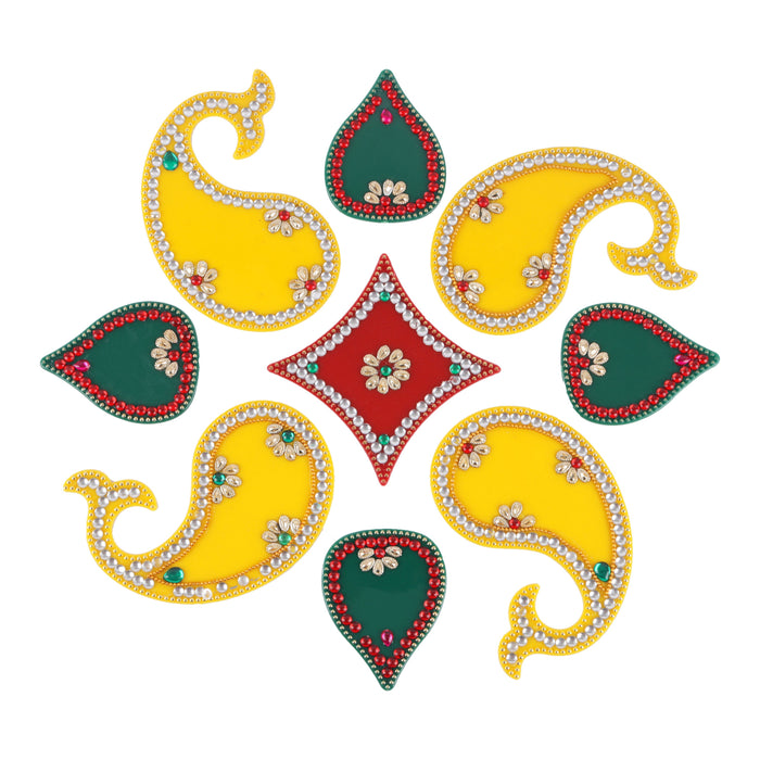 Rangoli Sticker - 11 x 11 Inches | Acrylic Kolam Sticker/ Muggulu Sticker for Floor Decor - Kolam & Rangoli