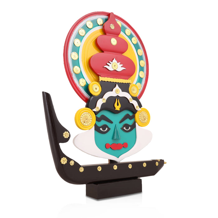 Kathakali Face with Boat Statue | Wooden Kathakali Face/ Kathakali Face Paint for Home Decor