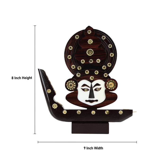 Kathakali Face with Boat Statue | Wooden Kathakali Face/ Kathakali Dancer Face for Home Decor