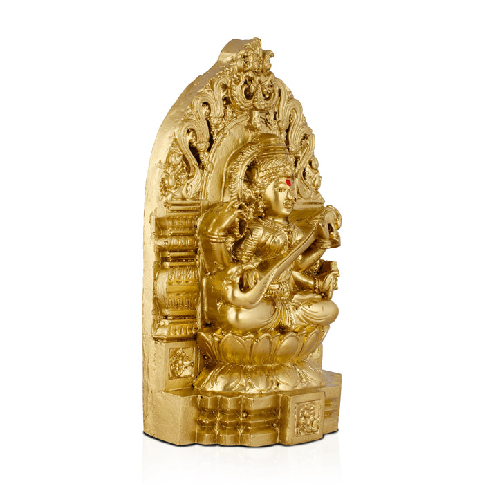 Saraswati Murti - 6 Inches | Resin Saraswati with Arch Idol/ Brass Polish Saraswati Maa Murti for Pooja