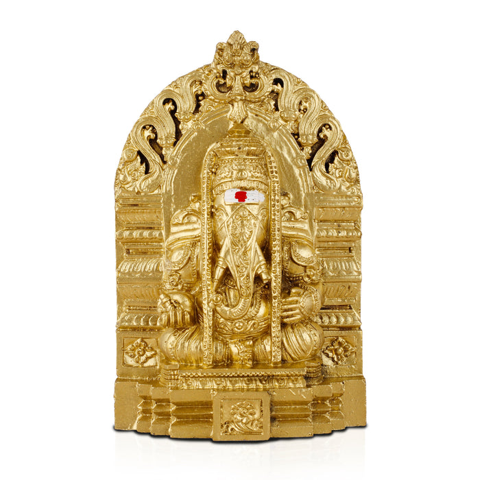 Ganesh Murti - 6 Inches | Resin Pillayarpatti Ganesha Idol/ Brass Polish Vinayagar Statue for Home Decor