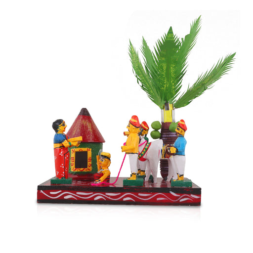 Sankranti Set - 6 Inches | Wooden Statue/ Golu Bommai for Home Decor - Kondapalli Wooden Toys