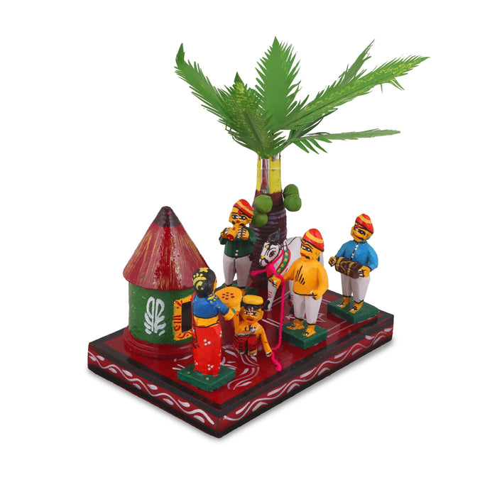 Sankranti Set - 6 Inches | Wooden Statue/ Golu Bommai for Home Decor - Kondapalli Wooden Toys