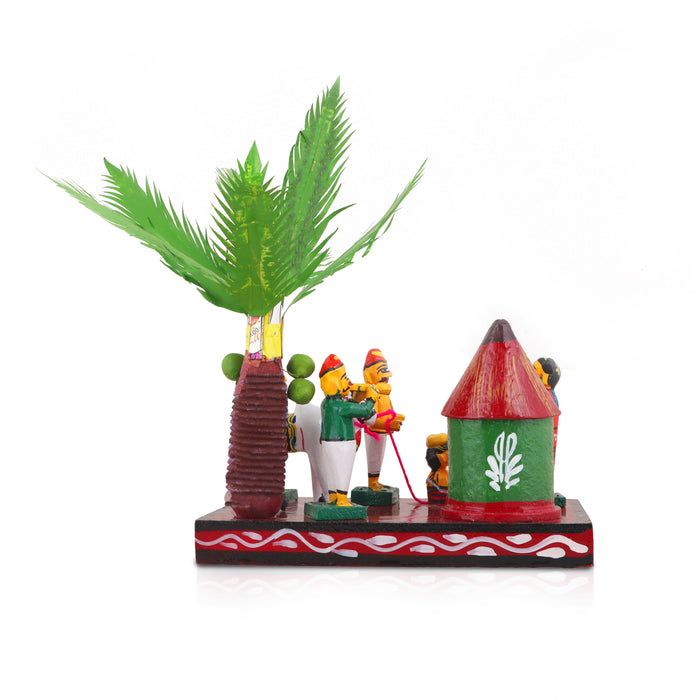 Sankranti Set - 6 Inches | Wooden Statue/ Golu Bommai for Home Decor - Kondapalli Wooden Toys