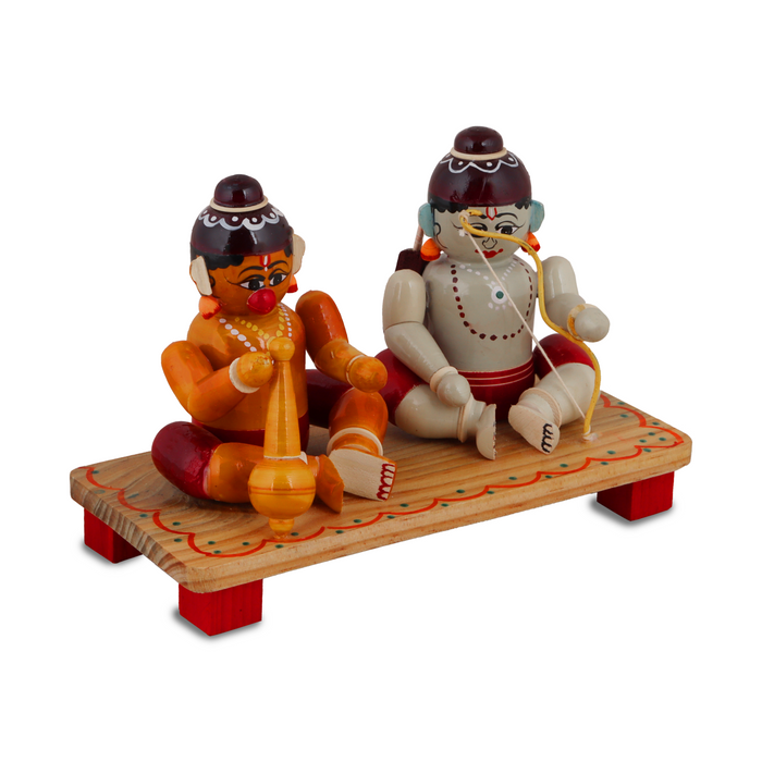 Ram Hanuman Statue - 5 Inches | Wooden Statue/ Golu Doll for Home Decor - Kondapalli Wooden Toys