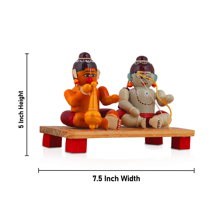 Ram Hanuman Statue - 5 Inches | Wooden Statue/ Golu Doll for Home Decor - Kondapalli Wooden Toys