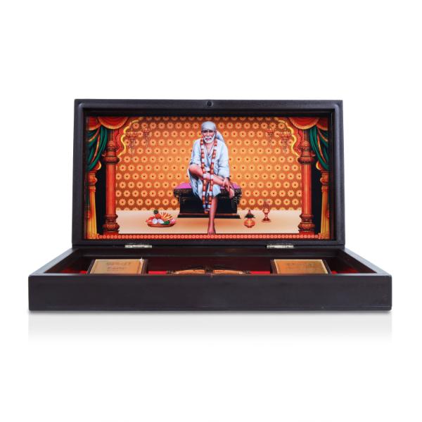Sai Baba with Sri Padham Box - 1.5 x 8.5 Inches | Shirdisaibaba Pooja Box for Home - Pooja Box & Paduka