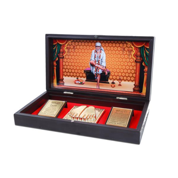 Sai Baba with Sri Padham Box - 1.5 x 8.5 Inches | Shirdisaibaba Pooja Box for Home - Pooja Box & Paduka