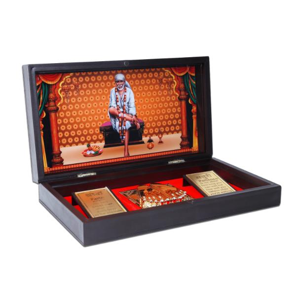 Sai Baba with Sri Padham Box - 1.5 x 8.5 Inches | Shirdisaibaba Pooja Box for Home - Pooja Box & Paduka