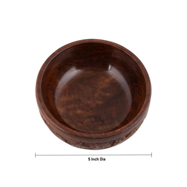 Wooden Bowl - 5 Inches | Carved Wooden Salad Bowl/ Wooden Cup for Home - Bowls