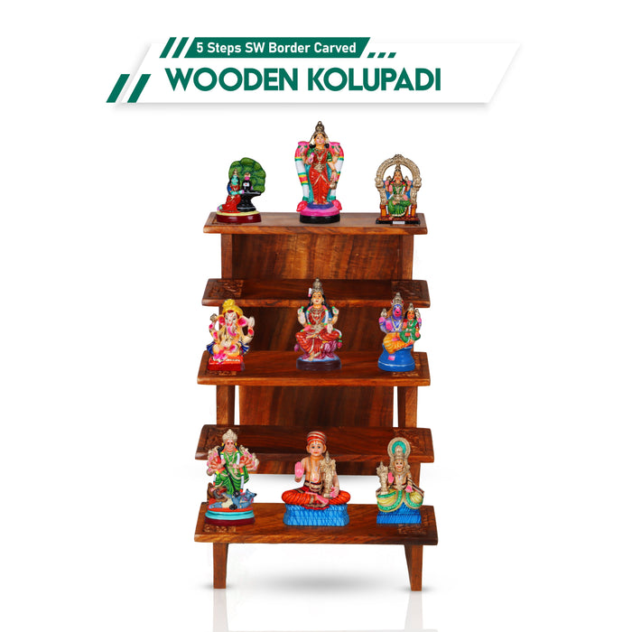 Golu Stand | 5 Step with Kolam Design Golu Step/ Wooden Golu Padi for Navratri