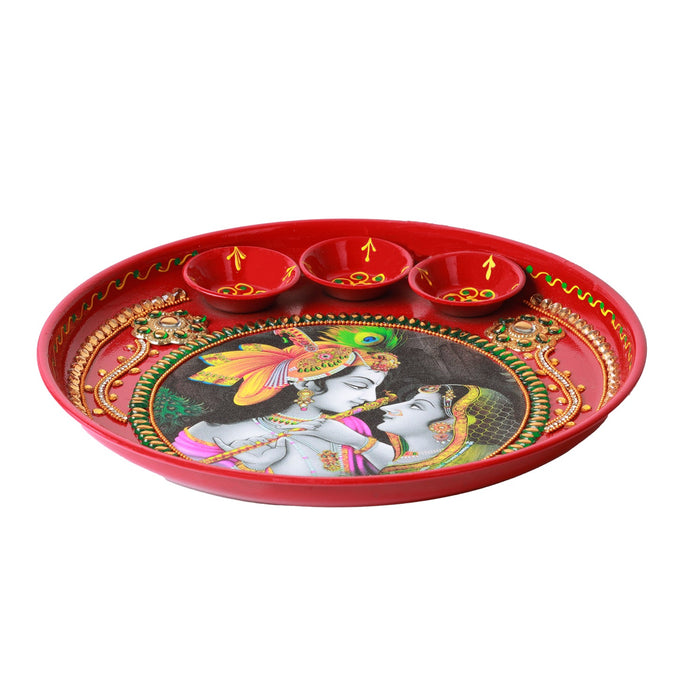 Decorative Pooja Thali - 10 Inches | Pooja Plate/ Thali Plate for Pooja