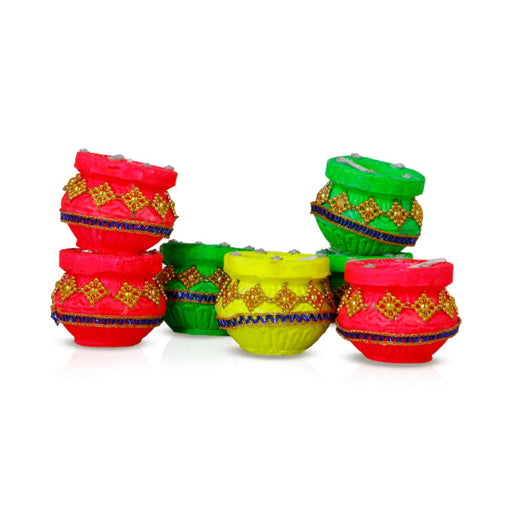 Decorative Diya Set - 2 x 1.75 Inches | 7 Pcs/ Wax Diya/ Candle Diya for Home Decor/ Assorted Colour - Karthik Deep