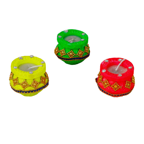 Decorative Diya Set - 2 x 1.75 Inches | 7 Pcs/ Wax Diya/ Candle Diya for Home Decor/ Assorted Colour - Karthik Deep