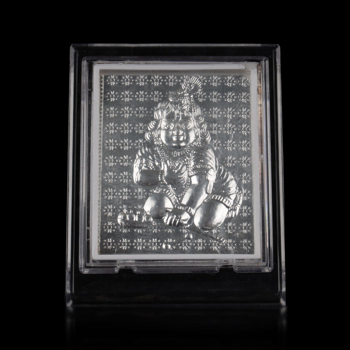 Krishna Frame - 4 x 3.25 Inches | Silver Crawling Kannan Acrylic Stand for Worship - Car Stand & Car Accessories