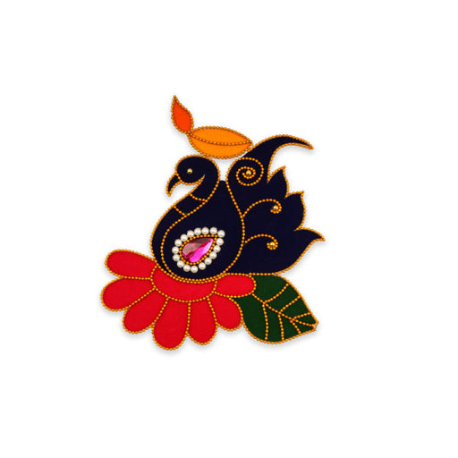 Kolam Sticker - 7.5 x 7 Inches | Velvet Peacock Muggulu Sticker/ Ready Made Rangoli Sticker for Home Decor - Kolam & Rangoli