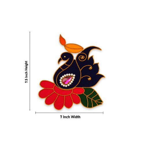 Kolam Sticker - 7.5 x 7 Inches | Velvet Peacock Muggulu Sticker/ Ready Made Rangoli Sticker for Home Decor - Kolam & Rangoli