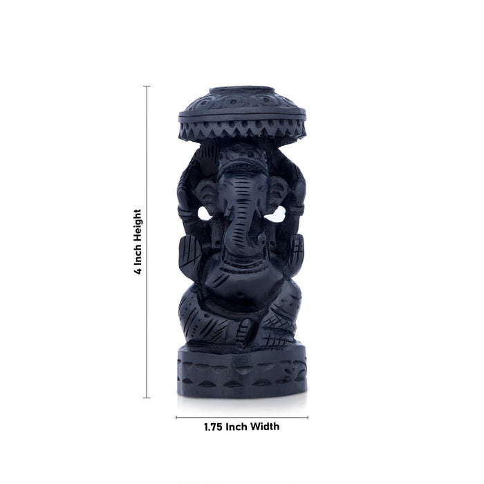 Ganesh Murti - 4 x 1.75 Inches | Karungali Statue/ Vinayaka Idol/ Ganpati Murti with Umbrella for Pooja