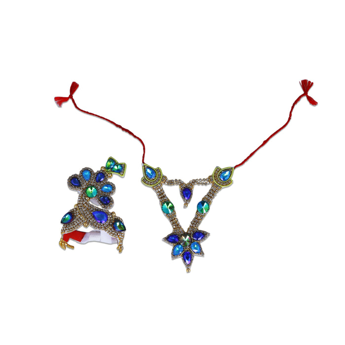 Stone Necklace & Stone Mukut Set | Stone Mala with Kireedam/ Multicolour Stone Jewellery for Deity