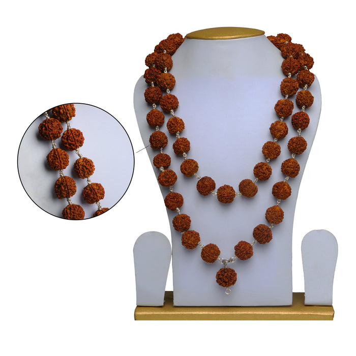 Rudraksha Mala - 27 Inches | 54 Beads/ 5 Face Ruthratcham Malai with Silver Knot/ Kantha Mala for Meditation