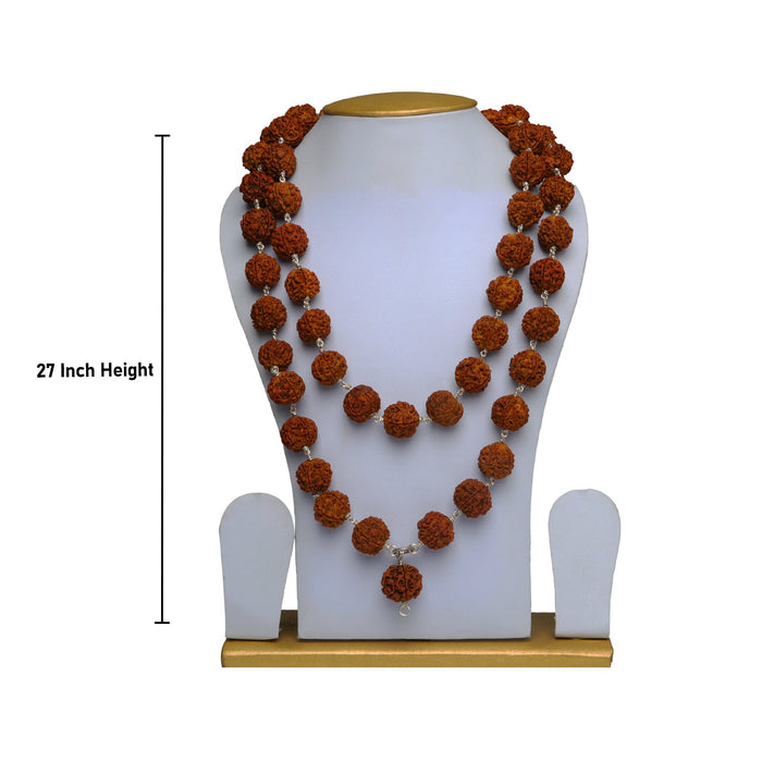 Rudraksha Mala - 27 Inches | 54 Beads/ 5 Face Ruthratcham Malai with Silver Knot/ Kantha Mala for Meditation