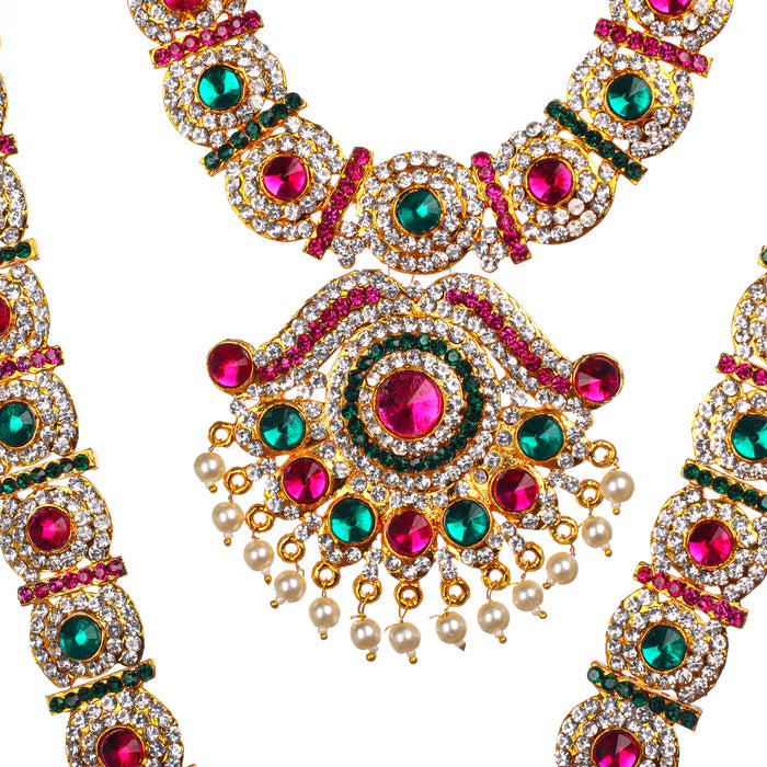 Stone Haram | Multicolour Stone Jewelry/ Deity Necklace/ 2 Step Haram/ Jewellery for Deity