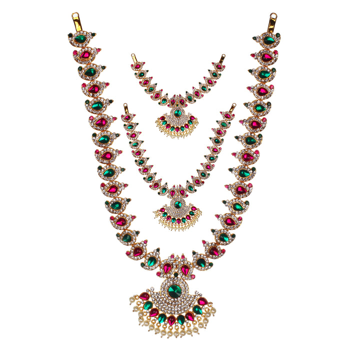 Stone Necklace Set | Multicolour Stone Jewelry/ Three Step Haaram/ Jewellery for Deity